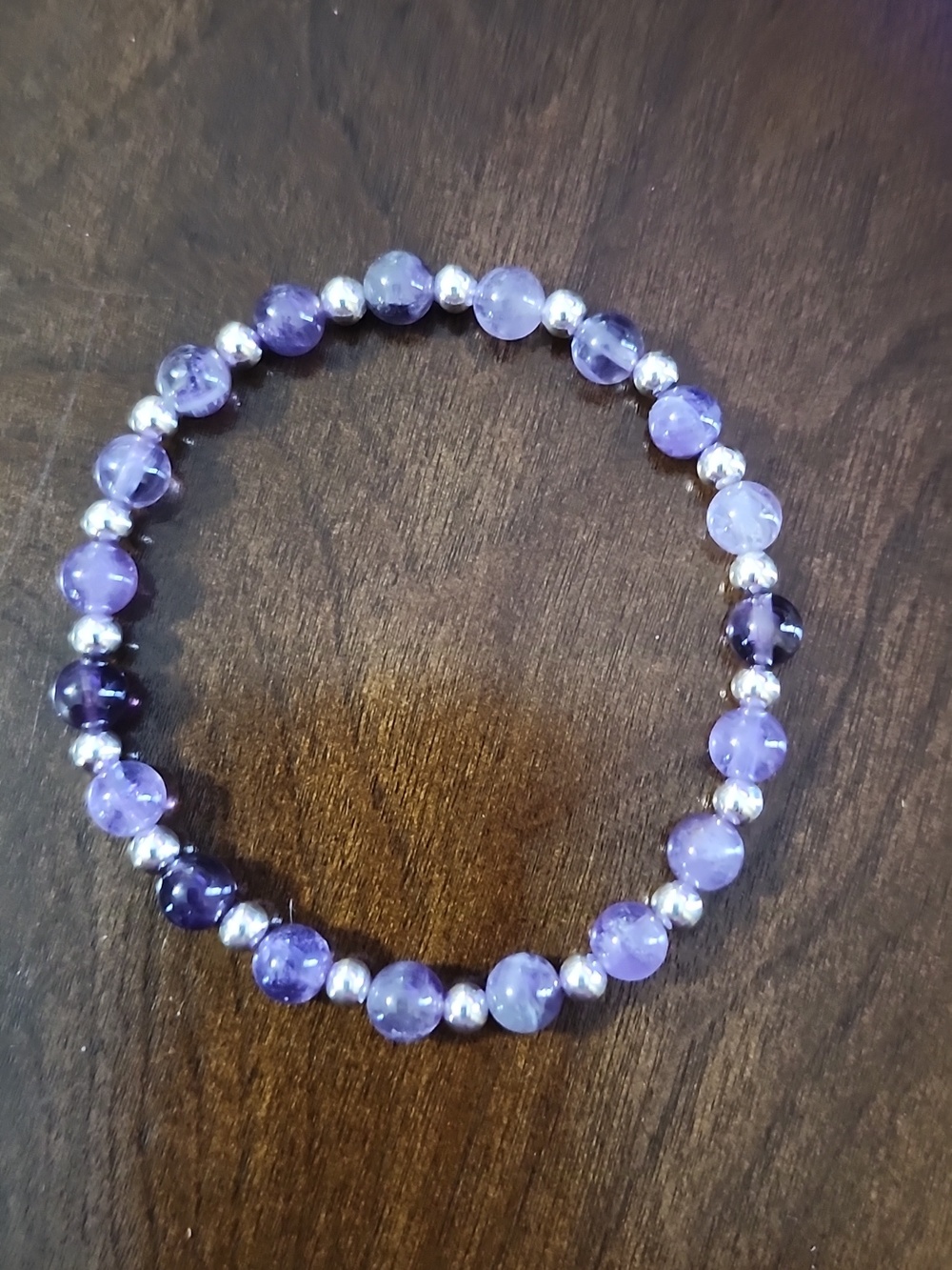 Handmade Amethyst and Silver Hematite Beaded Bracelet